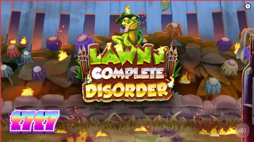 Tampilan visual slot Lawn N’ Complete Disorder dengan tema taman terbakar